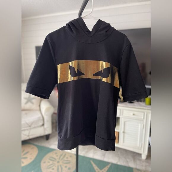 Fendi Gold Monster Eyes Logo Short Sleeve Hoodie – Size 48 – Made in Italy - Picture 1 of 5